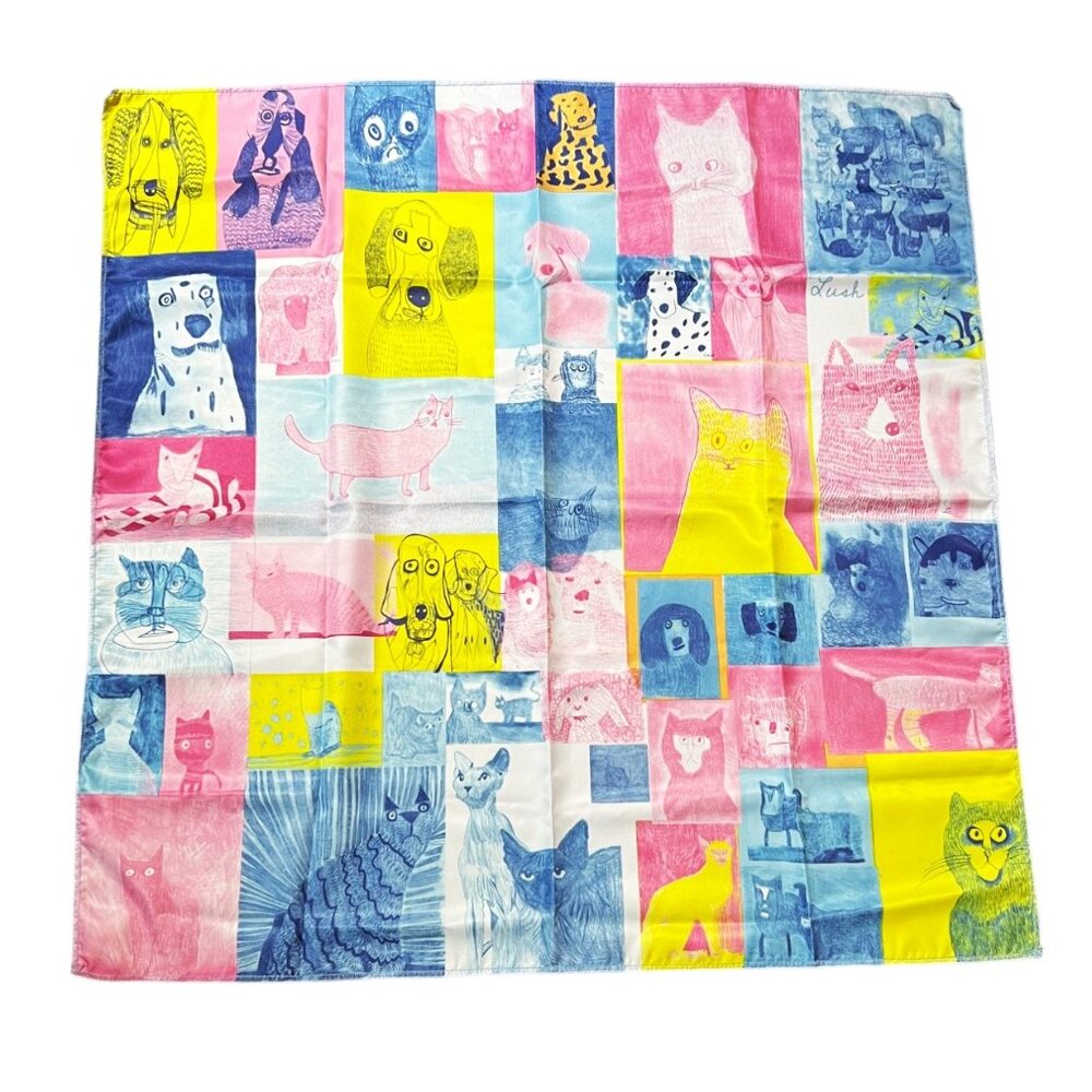 LUSH Limited Edition "Cats and Dogs" 100% Recycled Polyester Knot Wrap, 27x27.5